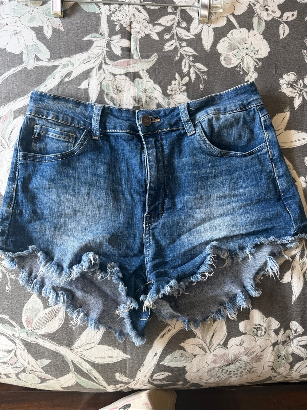 KanCan Frayed Hem Blue Denim Shorts - Classic Cut